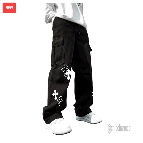 Men's Baggy Cargo Sweatpants Drawstring Waist Wide Leg Streetwear Active Pants